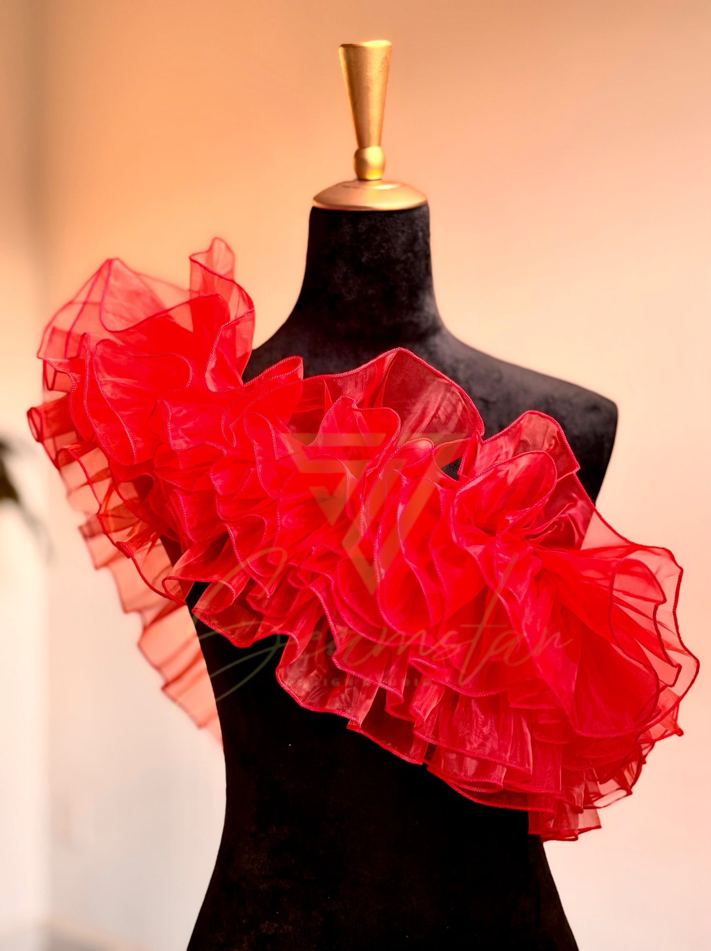 Pleated Ruffled Organza Lace Trim By The Yard - Red