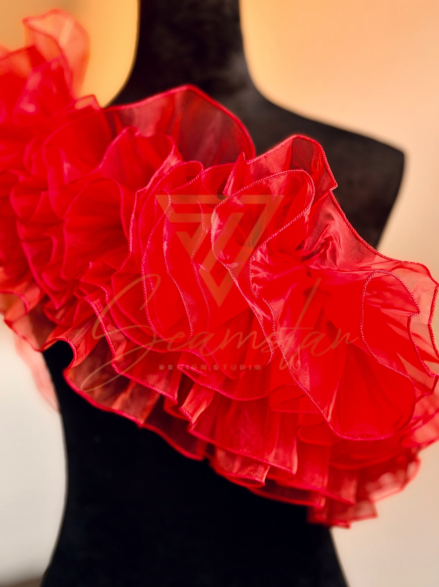 Pleated Ruffled Organza Lace Trim By The Yard - Red