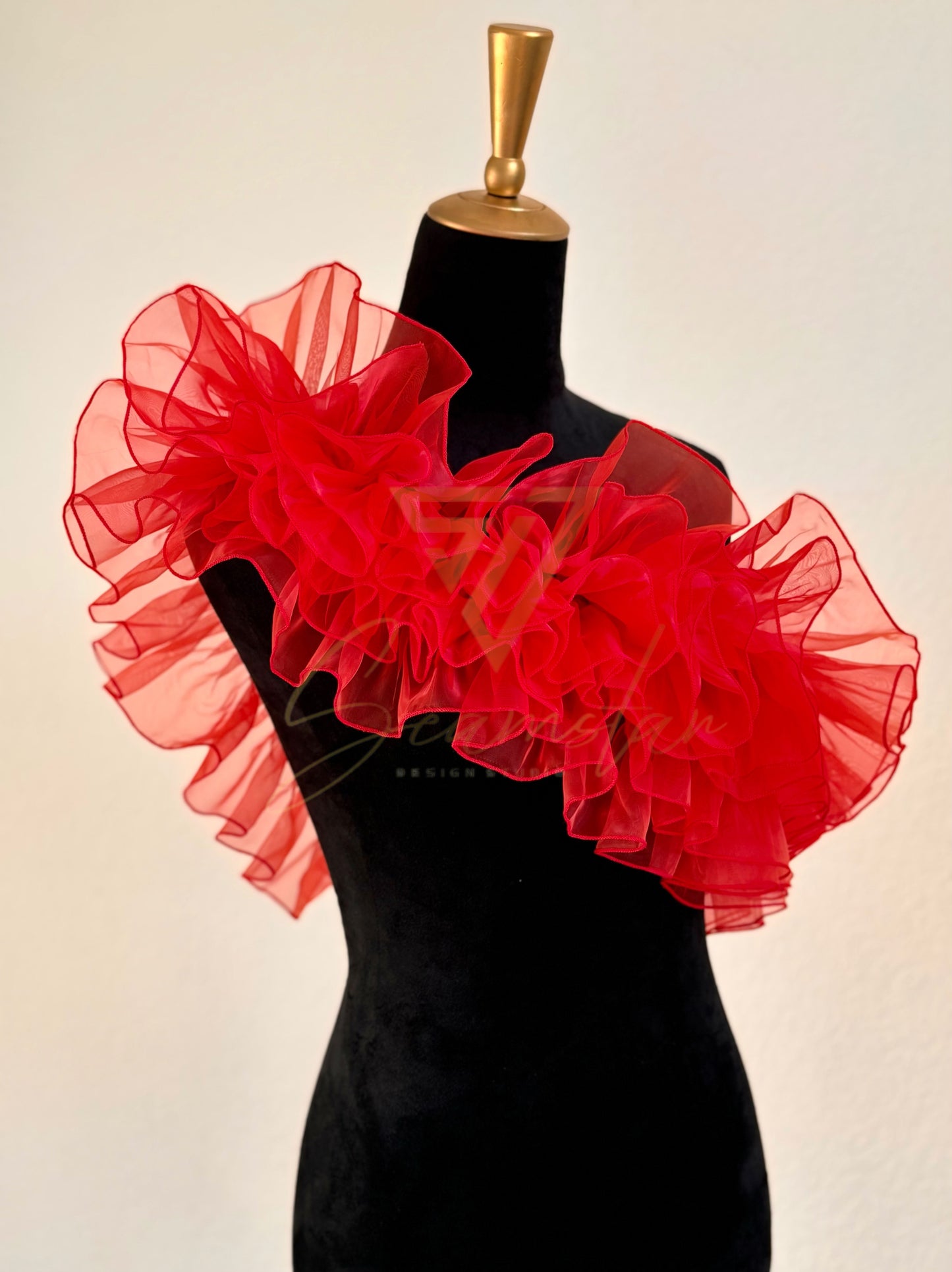 Pleated Ruffled Organza Lace Trim By The Yard - Red
