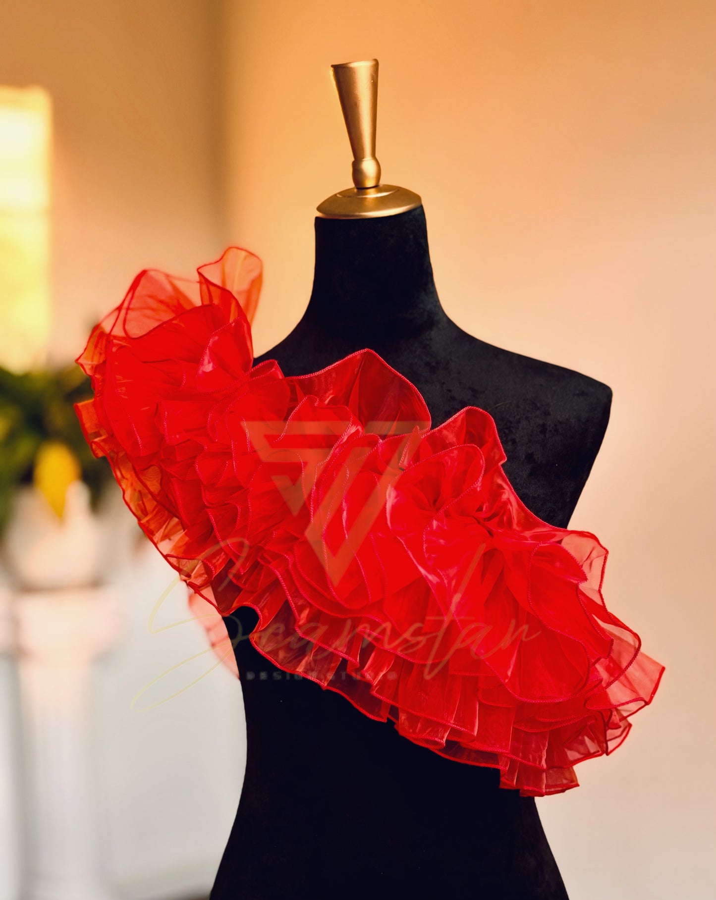 Pleated Ruffled Organza Lace Trim By The Yard - Red