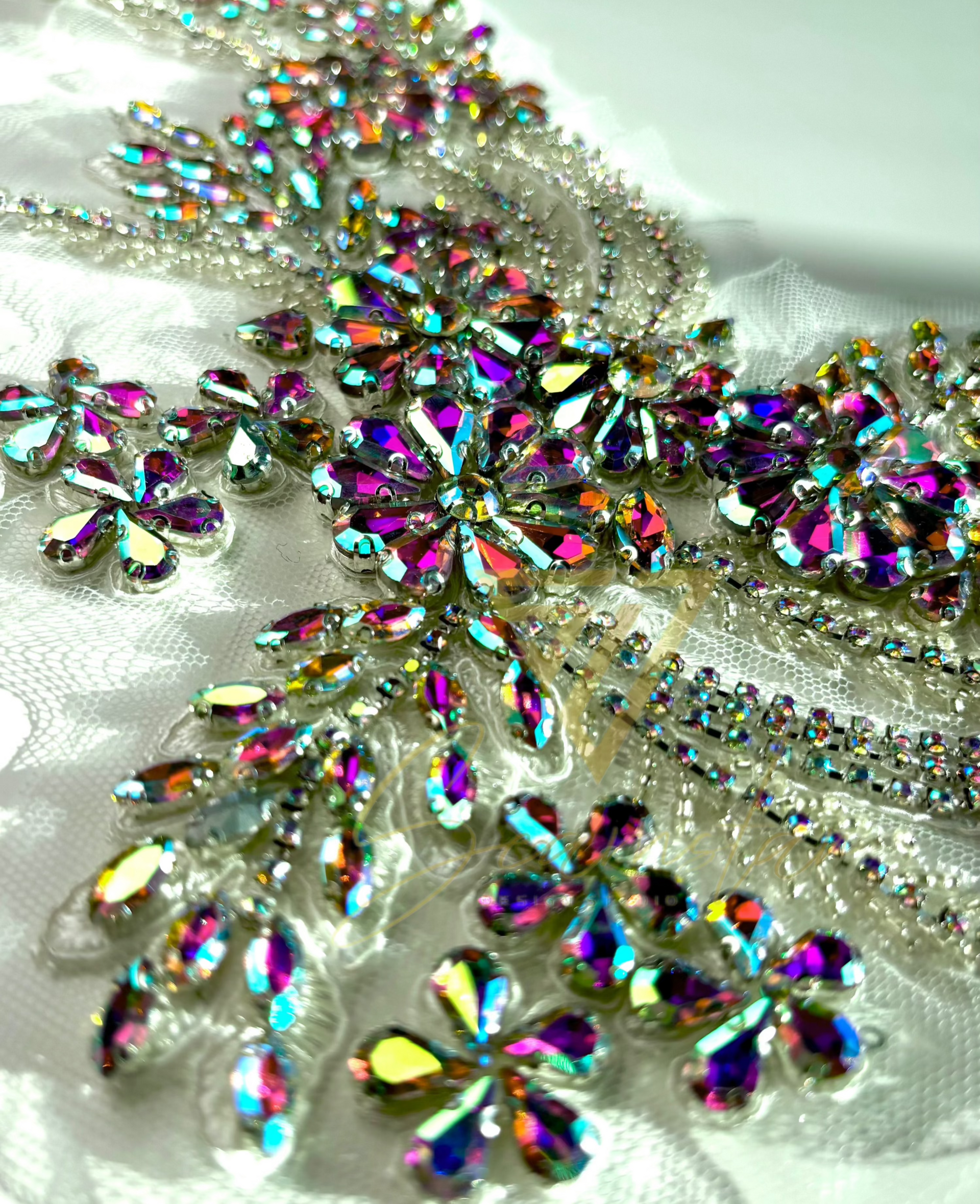 High-Quality Beaded Rhinestone Appliqués for Bridal Couture Design